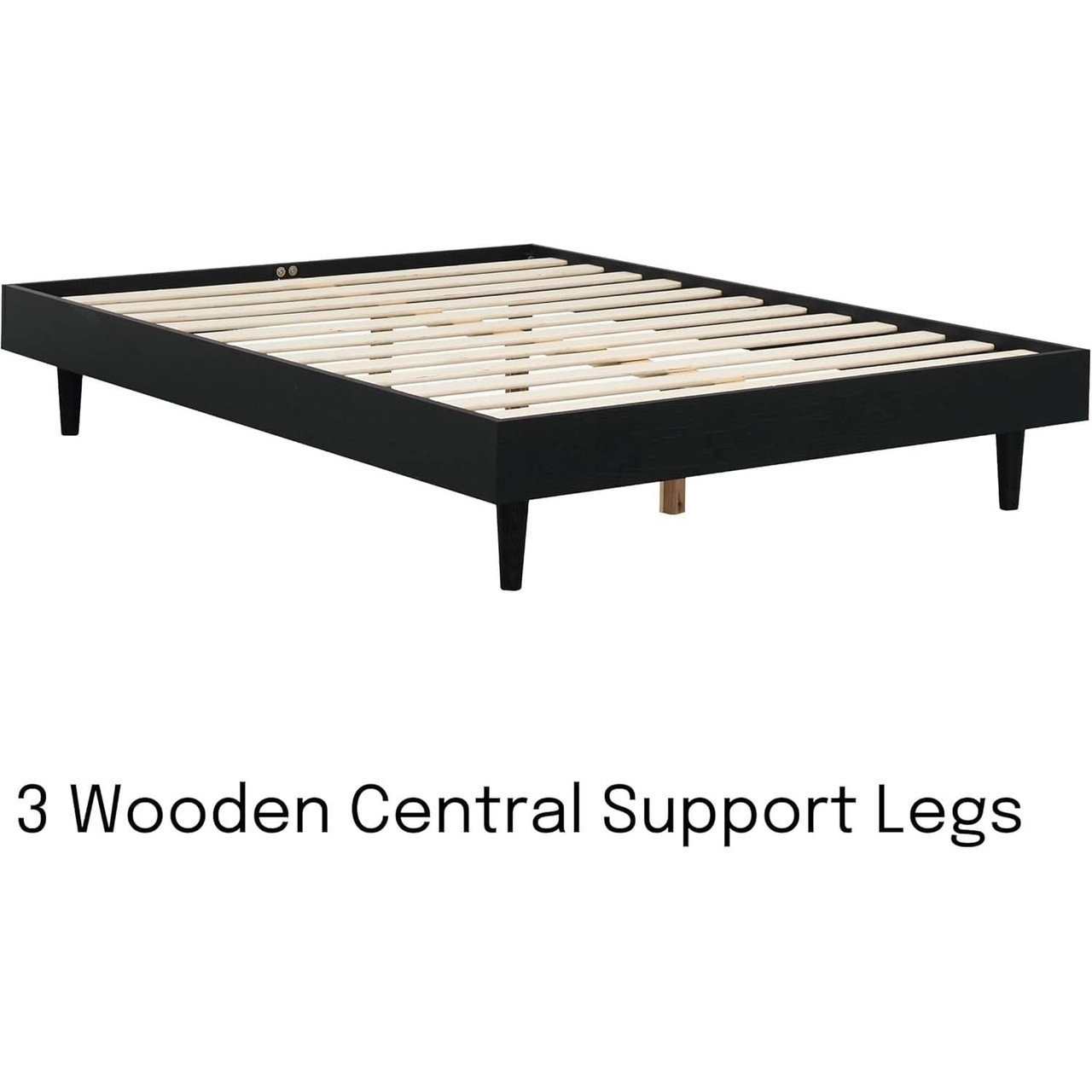 Full size Mid-Century Modern Platform Bed Frame in Black Wood Finish