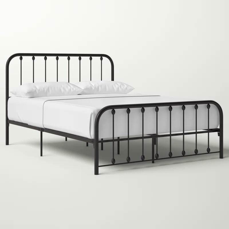 Queen Classic Black Metal Bed Frame with Rounded Corners Headboard and Footboard