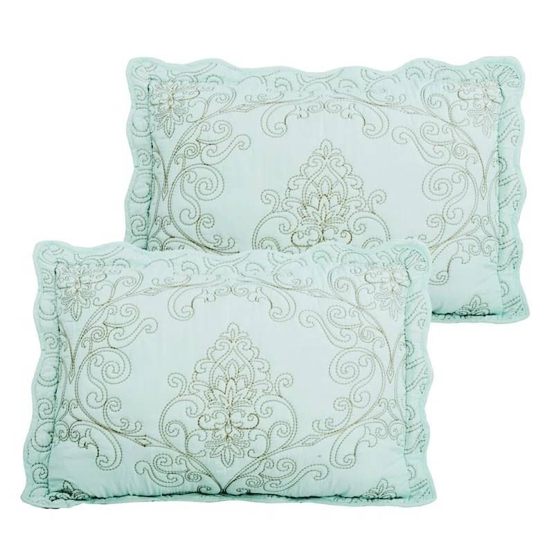 Queen size Light Blue Damask Embroidered 4 Piece Oversized Bedspread Set