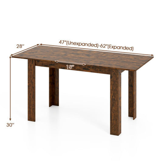 Extendable Dining Table for 4-8 People 47"-62" Large Rectangular Kitchen Table-Black