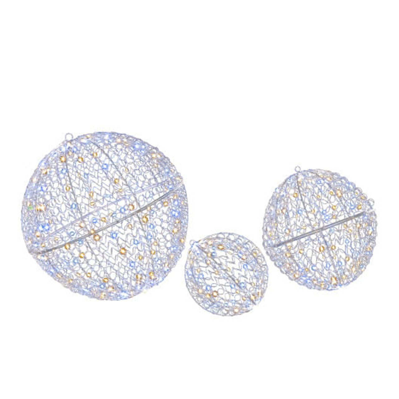 3 Pcs Lighted Christmas Balls Large Standing/Hanging Metal Sphere Lights with 435 LEDs