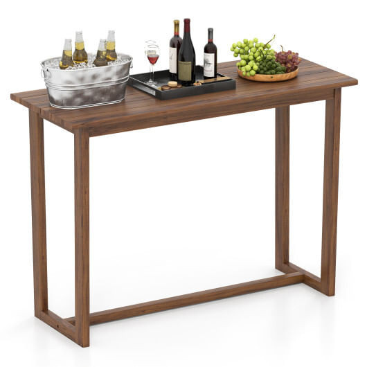 59 Inch Outdoor Bar Table with Slatted Top