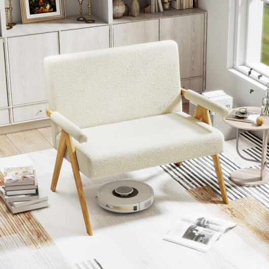 Loveseat Sofa with Armrests and Wooden Legs-Beige