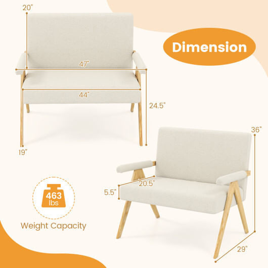 Loveseat Sofa with Armrests and Wooden Legs-Beige