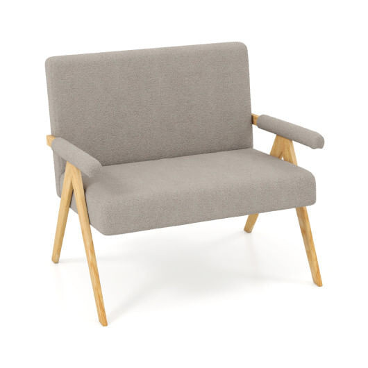 Loveseat Sofa with Armrests and Wooden Legs-Beige