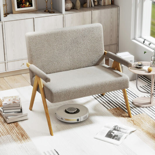 Loveseat Sofa with Armrests and Wooden Legs-Beige