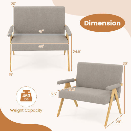 Loveseat Sofa with Armrests and Wooden Legs-Beige