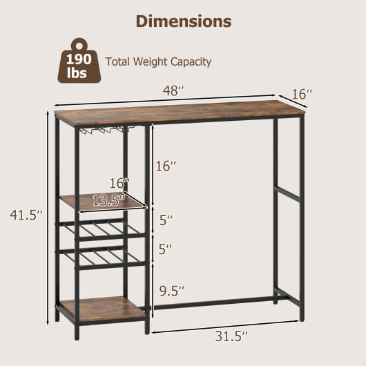 Long Bar Table Bar Height Dining Table with Storage Shelves-Rustic Brown