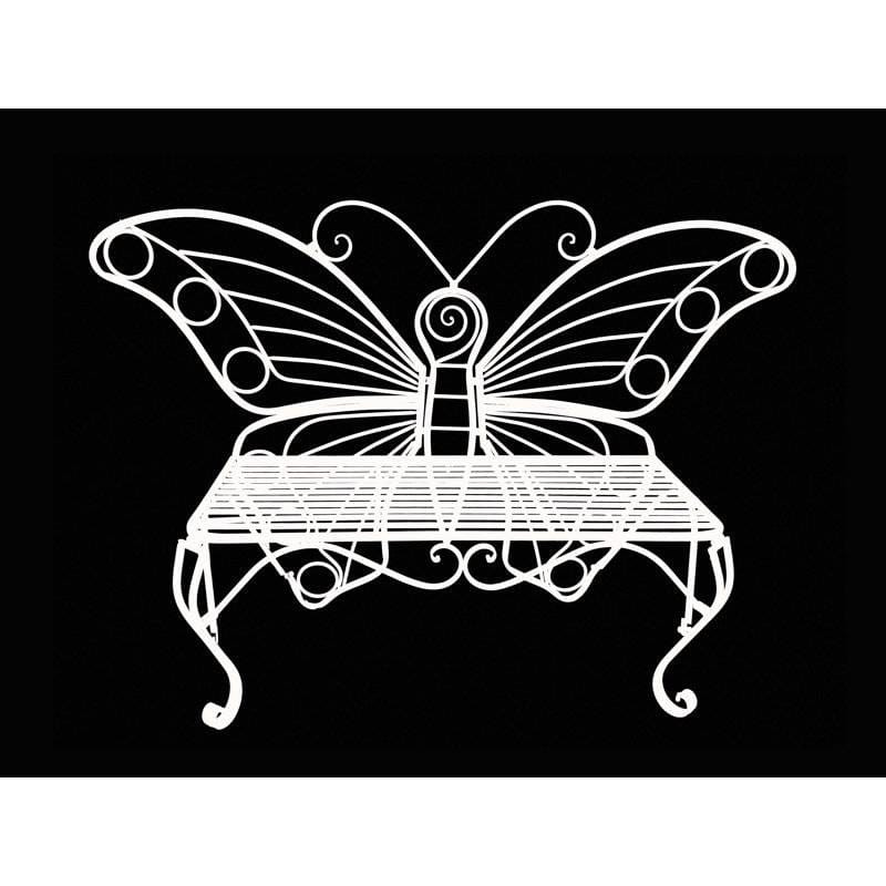 Modern Outdoor Butterfly Garden Bench in White Metal Finish