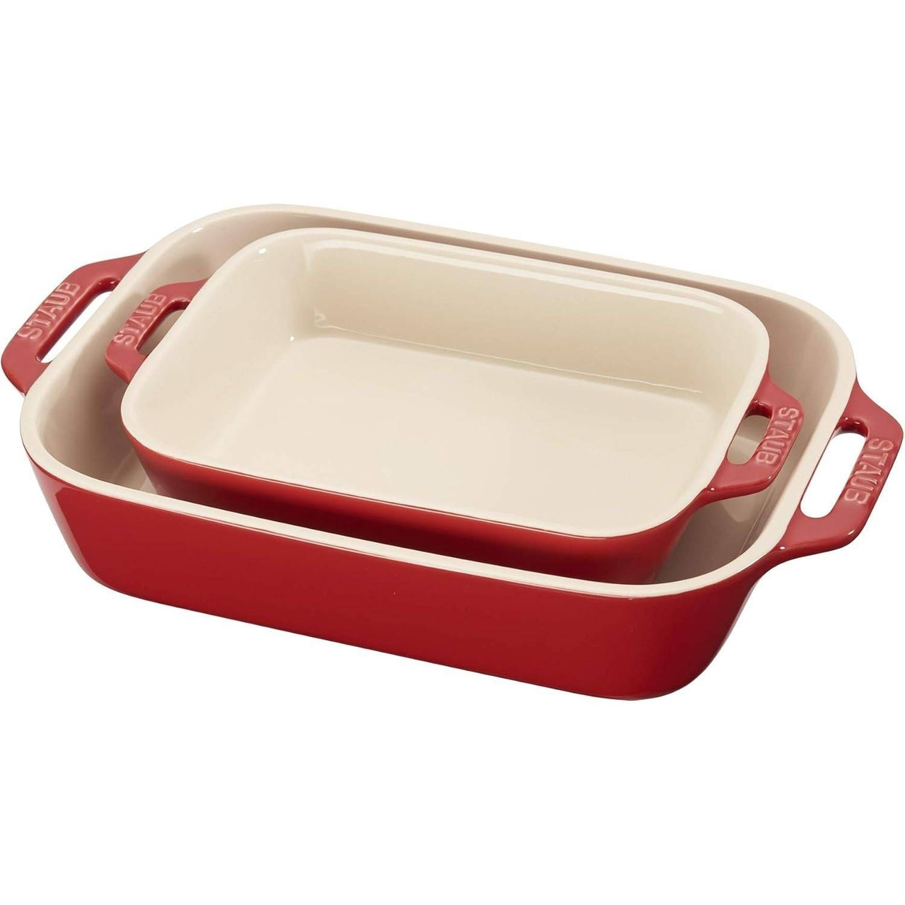 2 Piece Ceramic Stoneware Baking Dish Set in Cherry Red / Ivory