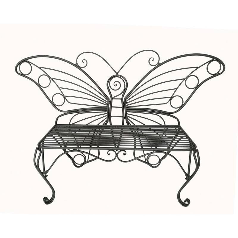 Modern Outdoor Butterfly Garden Bench in Black Metal Finish