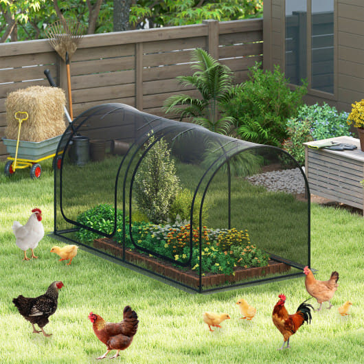 Tunnel Crop Cage Large Portable Plant Protection Tent with 2 Roll-up Zippered Doors