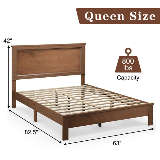 Queen Size Bed Frame Platform Slat High Headboard Bedroom with Rubber Wood Leg-Black