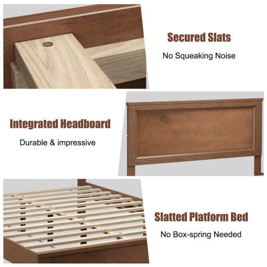 Queen Size Bed Frame Platform Slat High Headboard Bedroom with Rubber Wood Leg-Black