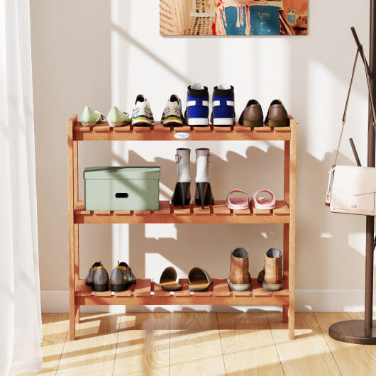 3-Tier Solid Wood Plant Stand with Slatted Shelves