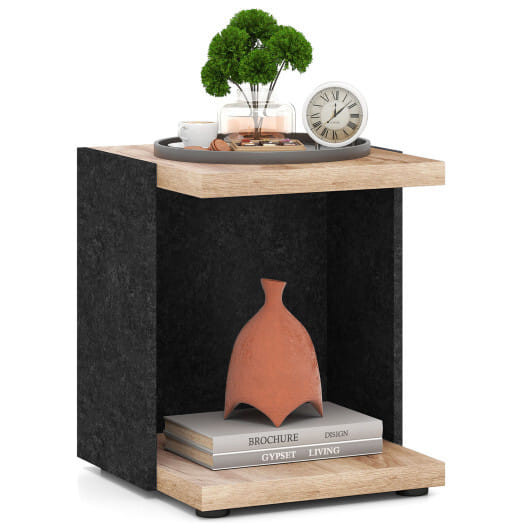 End Table 2-Tier Sofa Side Table with Open Storage Shelf-Oak