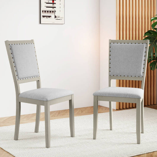 Farmhouse Dining Chair Set of 2 Fabric Upholstered Kitchen Chairs-Grey