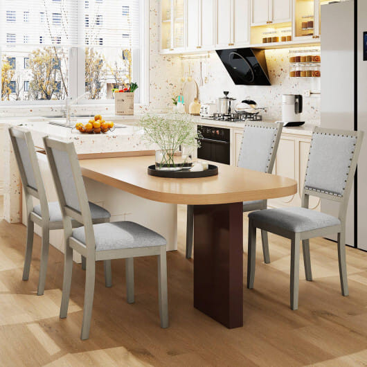 Farmhouse Dining Chair Set of 2 Fabric Upholstered Kitchen Chairs-Grey