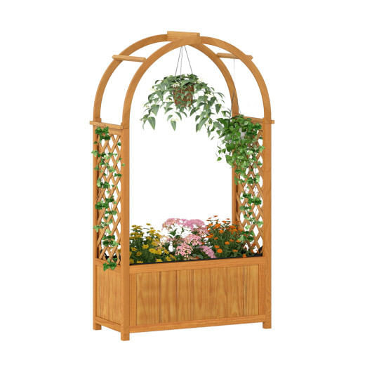 Wooden Raised Garden Bed with Lattice Trellis and Arched Roof-Orange