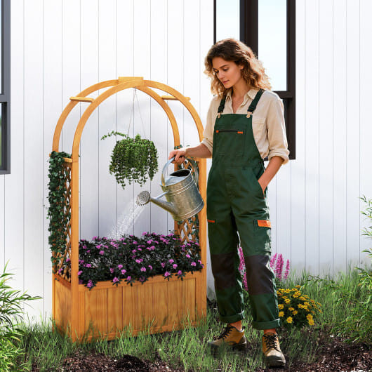 Wooden Raised Garden Bed with Lattice Trellis and Arched Roof-Orange