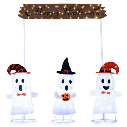 4 Pieces Halloween Decoration Pop up Ghosts with Gate and LED Lights