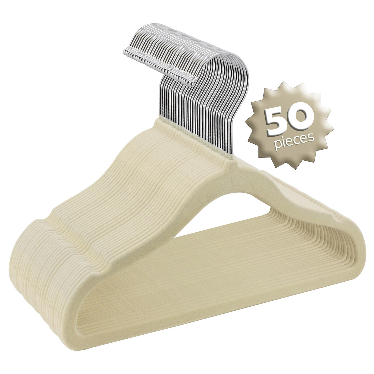 Elama Home 50 Piece Kids Non-Slip Velvet Cloths Hangers with Notched Shoulders in Cream