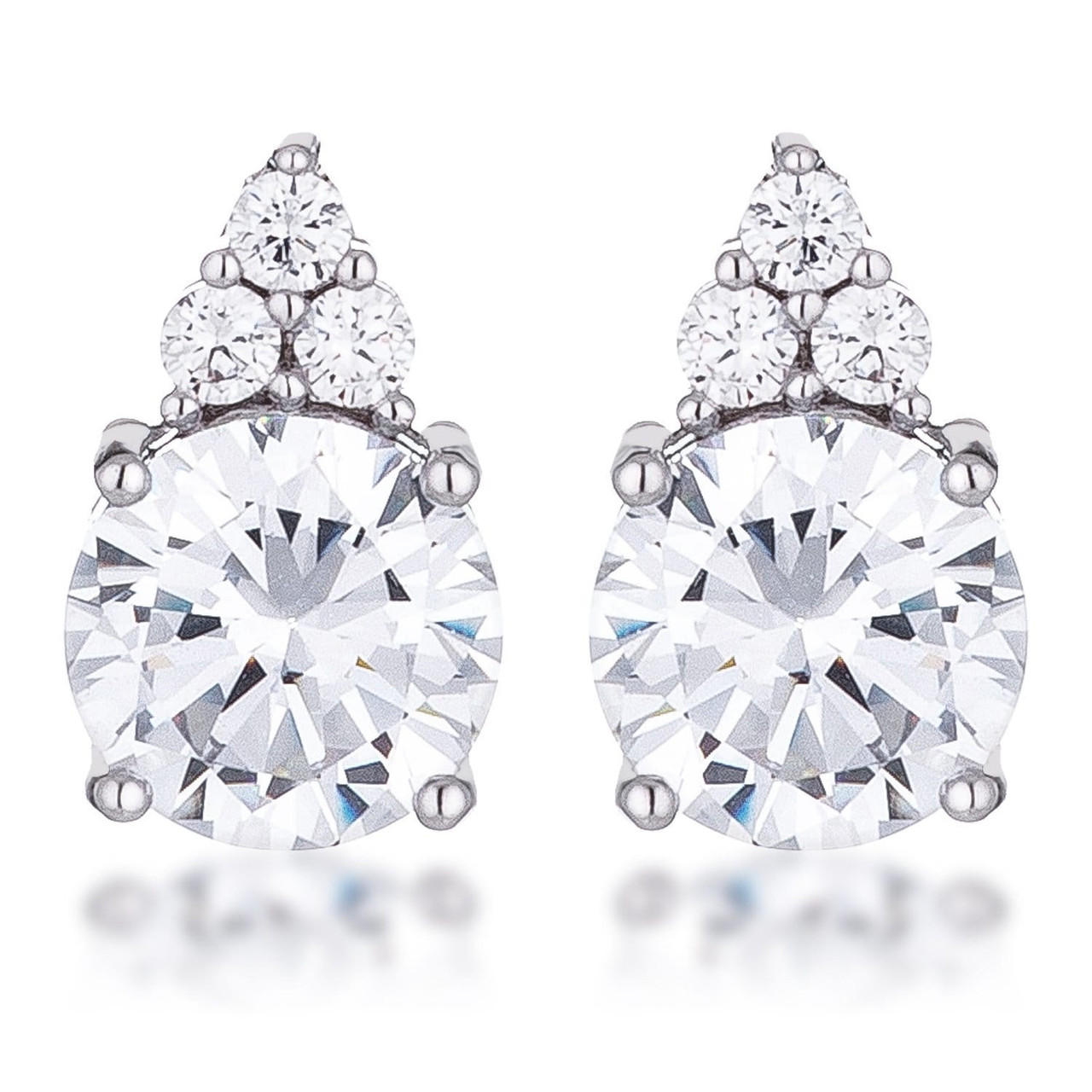 Simple Rhodium Plated 9mm Clear CZ Stud Earring