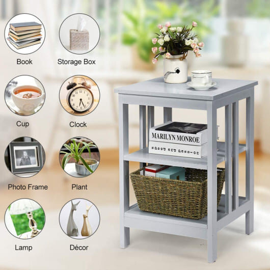 2 Pieces 3-Tier Nightstand with Reinforced Bars and Stable Structure-Dark Brown