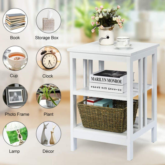 2 Pieces 3-Tier Nightstand with Reinforced Bars and Stable Structure-Dark Brown