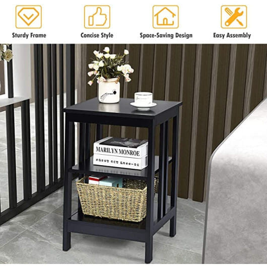 2 Pieces 3-Tier Nightstand with Reinforced Bars and Stable Structure-Dark Brown