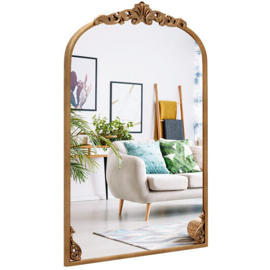 Arched Mirror for Wall Gold Traditional Vintage Ornate Baroque Mirror with Metal Frame-M