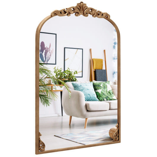 Arched Mirror for Wall Gold Traditional Vintage Ornate Baroque Mirror with Metal Frame-M