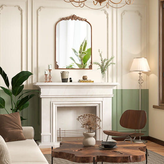 Arched Mirror for Wall Gold Traditional Vintage Ornate Baroque Mirror with Metal Frame-M