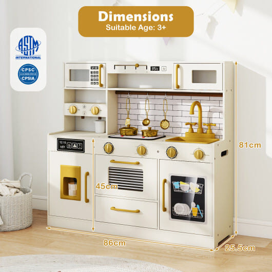 Pretend Toy Kitchen Set with Stoves and Water Dispenser-Beige
