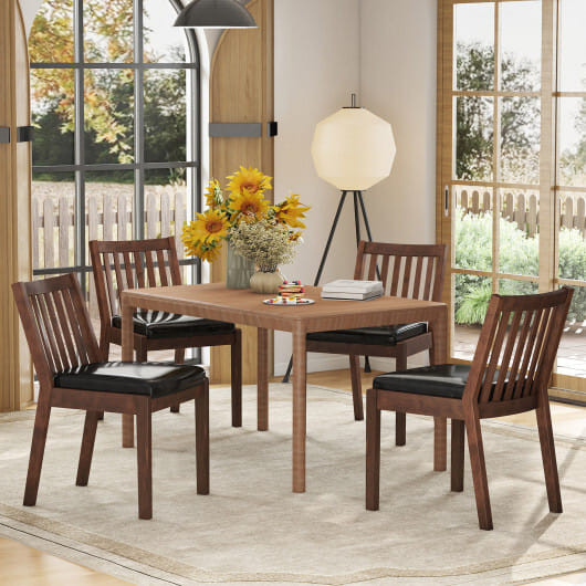 PU Leather Upholstered Dining Chair with Padded Seat Set of 4-Espresso