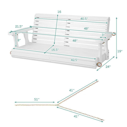 2-Person Wooden Porch Swing with Hanging Chains for Garden Yard-Orange