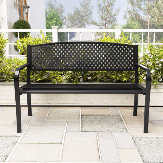 Metal Outdoor Bench with High Back for 2-3-Person Patio Bench-Black