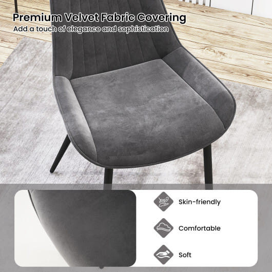 Dining Chair Set of 4 Faux Leather Upholstered Kitchen Chairs with Metal Legs-Gray