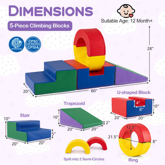 5 Pieces Kids Climbing Toys with PU Leather Cover-Multicolor