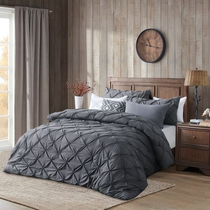 Full/Queen Size All Season Pleated Hypoallergenic Microfiber Reversible 3 Piece Comforter Set in Gr