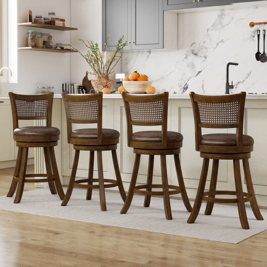 Set of 2 Bar Stools 25" Swivel Bar Chairs Leathaire Counter Height Stools-Brown