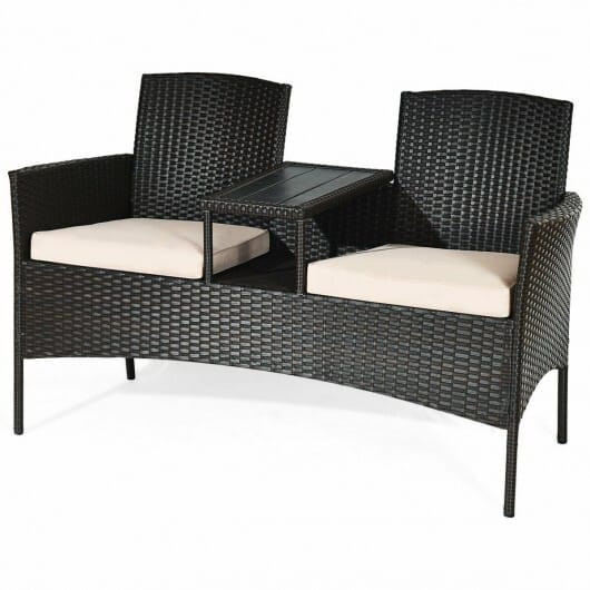 Modern Patio Conversation Set with Built-in Coffee Table and Cushions -Red