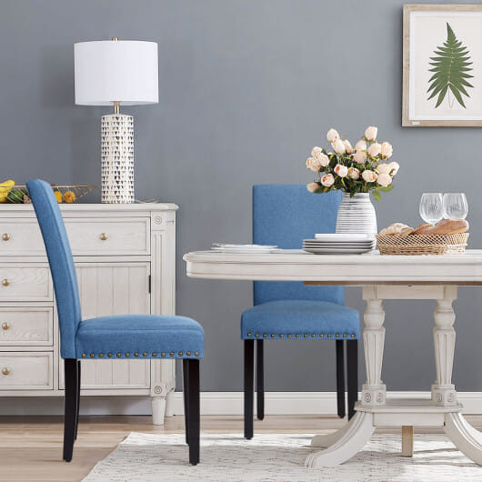 Set of 2 Fabric Upholstered Dining Chairs with Nailhead-Light Gray