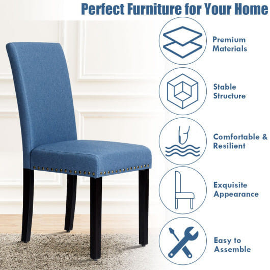 Set of 2 Fabric Upholstered Dining Chairs with Nailhead-Light Gray