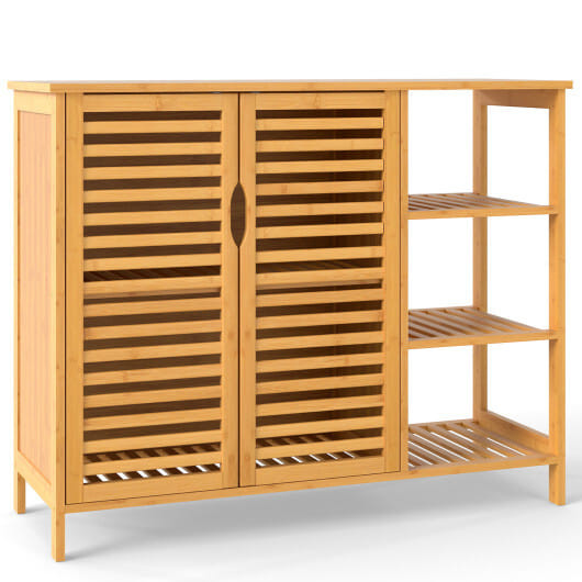 Bamboo Bathroom Cabinet 2-Door Storage Organizer with Shelves-Natural