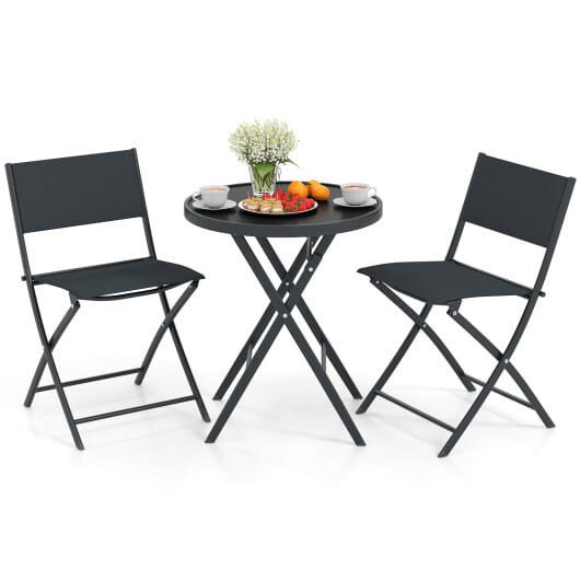 3 Piece Outdoor Folding Patio Bistro Set with Tempered Glass Coffee Table and 2 Patio Chairs