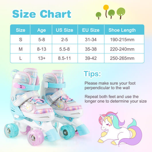 Kids Roller Skates 4 Sizes Adjustable Quad Skates with Light-up Wheels and Safety Protection-Rose R