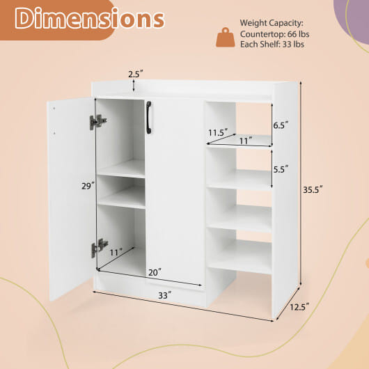 Shoe Cabinet with 2 Doors Shoe Storage Organizer with 2 Adjustable Inner Shelves-White
