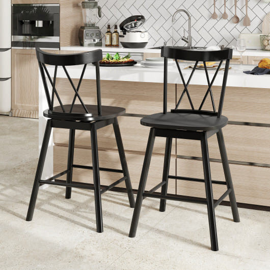Set of 2 Windsor Bar Stool with Ergonomic Backrest and Footrests-29 inches
