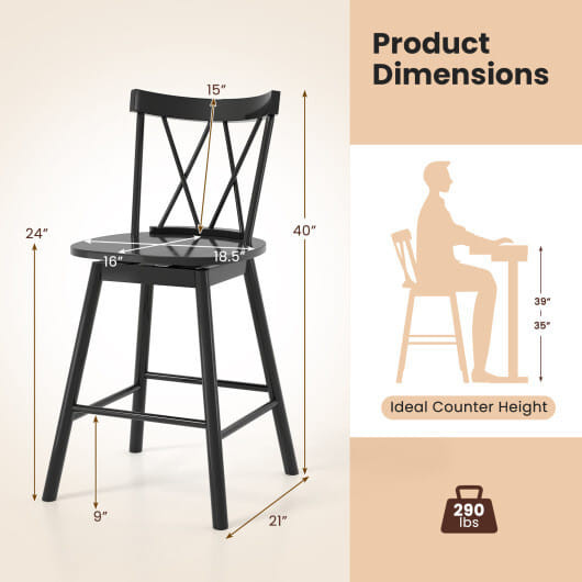 Set of 2 Windsor Bar Stool with Ergonomic Backrest and Footrests-29 inches